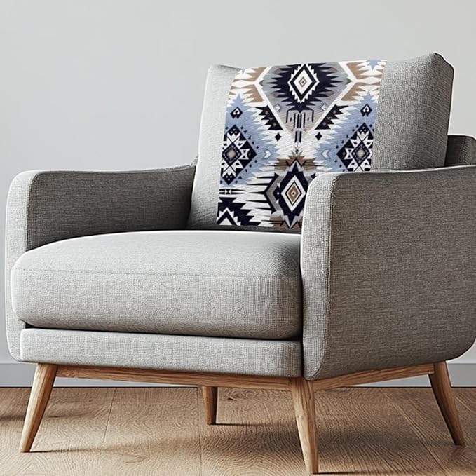 Blue Aztec Headrest Covers for Recliners Easy to Install Headrest Slipcovers Covers Pet Scratch Resistant Couch Headrest Covers for Sofa 3 Pack