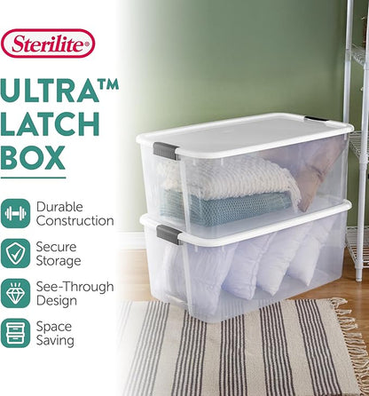 Sterilite 8-Pack Ultra Latching Box, Storage Bins with Lids, Clear Plastic, 116 Quart - Heavy-Duty Organizing Containers for Closet, Bathroom, and Office