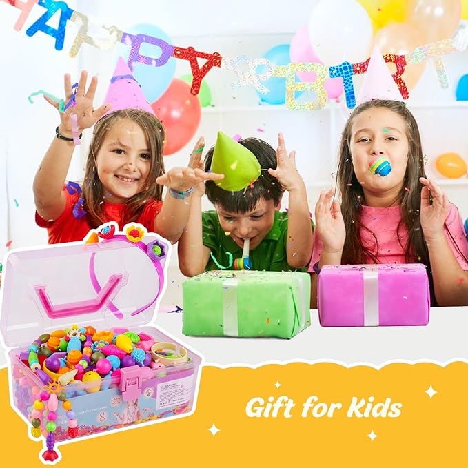 NEXBOX Crafts Jewelry Making Kit for Girls - Toddler Pop Beads Toys Sets for Kids, Necklace, Bracelet, Headmaking and Ring, Ideas Birthday Gifts Age 3 4 5 6 7 8 Years Old
