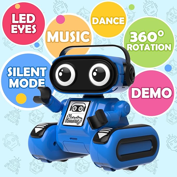 Robot Toys for Boys, Rechargeable Remote-Controlled Robot for Kids 6-8, RC Robots with Auto-Demo, Record, Repeat, Dance Moves, Music, Flexible Head & Arms, Gift Ideas for Birthday Xmas - Blue