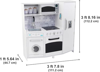 KidKraft Large Wooden Play Kitchen with Lights & Sounds, Icemaker, Play Phone, White, Gift for Ages 3+