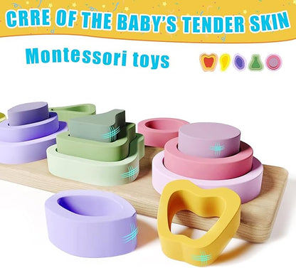 Montessori Toys for 1 2 3 Year Old Boys Girls - Wooden Sorting & Stacking Toys for Kids - Toddler Toys Age 1-3 - Shape Sorter and Color Stacker Preschool Kids Gifts