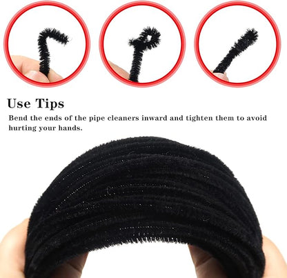 TOAOB 100pcs Pipe Cleaners Bulk Craft Supplies Black Chenille Stems 6mm x 12 Inch Fuzzy Pipe Cleaners for DIY Art Crafts Decorations