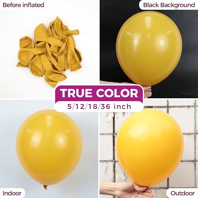 Bezente Mustard Yellow Latex Party Balloons - 100 Pack 12 inch Round Helium Boho Netural Fall Balloons for Graduation Bridal Shower Wedding Sunflower Bee Thanksgiving Little Cutie Party Decorations