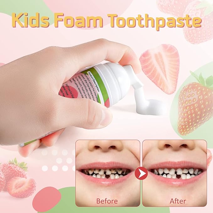 Kids Foam Toothpaste - Blueberry + Strawberry Flavor, Safe and Effective for Cleaning Teeth, Suitable for Children, 2 Pack