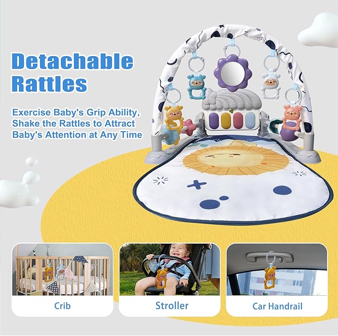 Baby Play Gym Mat, Baby Gym Activity Center, Baby Walker with Music and Light, Push Toys for Toddlers 1-3 for Learning to Walk