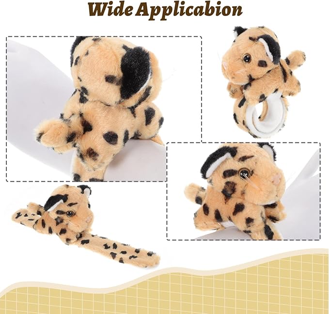 Abaodam Animal Slap Bracelet Leopard Slap Bracelet Plush Stuffed Animal Hugger Snap Wrist Band for Kids Birthday Party Gifts