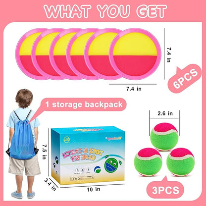 Weehoey Toss and Catch Ball Set for Girls – 6 Paddles 3 Balls Pink Outdoor Game for Kids Ages 3-10, Birthday Gift, Christmas Toys, Holiday Present, Party Favor, Backyard Indoor Toy