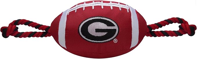 Pets First NCAA Georgia Bulldogs Football Dog Toy, Tough Quality Nylon Materials, Strong Pull Ropes, Inner Squeaker, Collegiate Team Color
