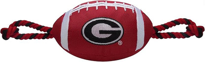 Pets First NCAA Georgia Bulldogs Football Dog Toy, Tough Quality Nylon Materials, Strong Pull Ropes, Inner Squeaker, Collegiate Team Color