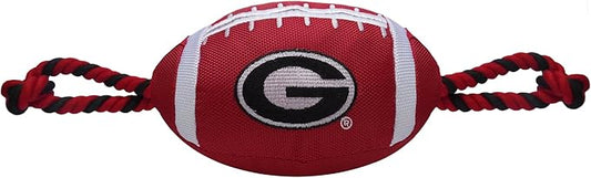 Pets First NCAA Georgia Bulldogs Football Dog Toy, Tough Quality Nylon Materials, Strong Pull Ropes, Inner Squeaker, Collegiate Team Color
