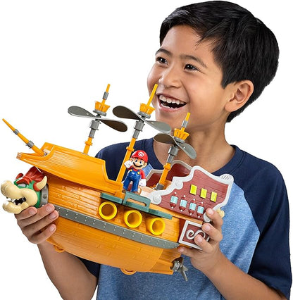 Super Mario Deluxe Bowser's Air Ship Playset with Mario Action Figure – Authentic in-Game Sounds & Spinning Propellers