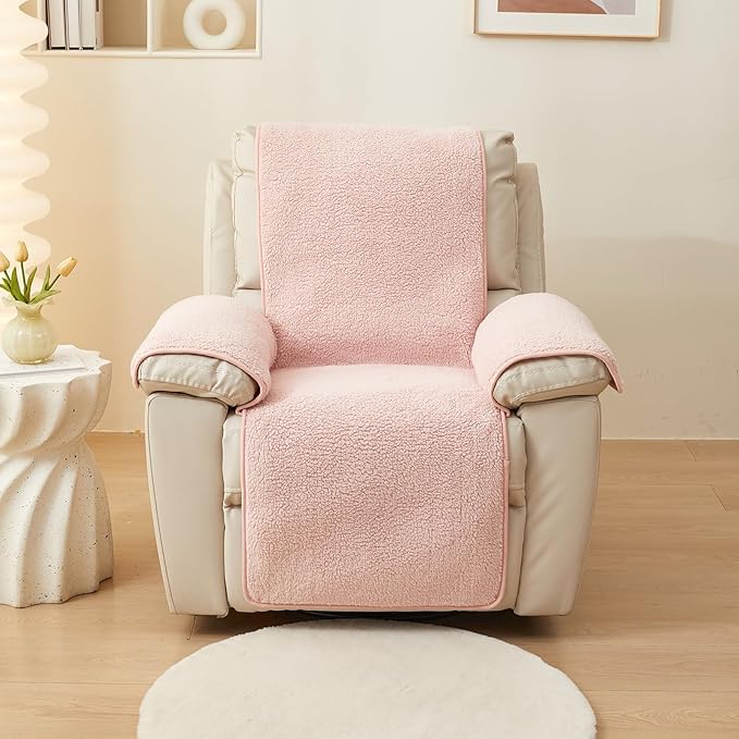 vctops Sherpa Fleece Recliner Chair Cover Super Soft Warm Plush Sofa Slipcover Furniture Protector Non Slip Washable Reclining Chair Cover for Kids, Pets (Pink,30"x91")