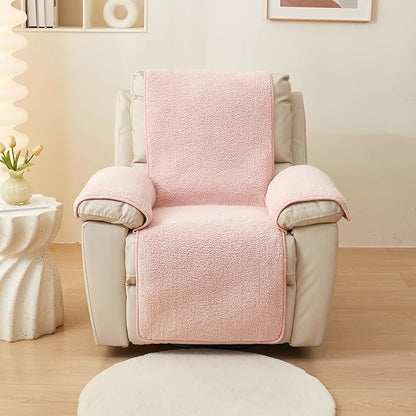vctops Sherpa Fleece Recliner Chair Cover Super Soft Warm Plush Sofa Slipcover Furniture Protector Non Slip Washable Reclining Chair Cover for Kids, Pets (Pink,30"x91")