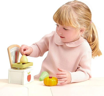 Tender Leaf Toys - Market Scale - Beautiful Grocery Weighing Scales Toy Set for Pretend Play for Kids 3+