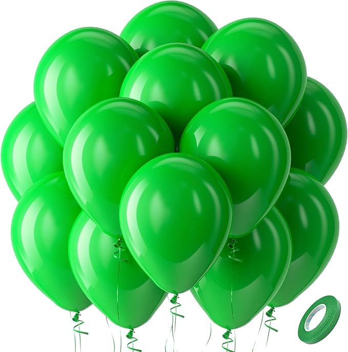 Bezente Green Balloons Latex Party Balloons - 100 Pack 12 inch Round Helium Light Green Balloons for Green Jungle Themed St. Patrick's Day Birthday Bridal Shower Christmas Party Decorations