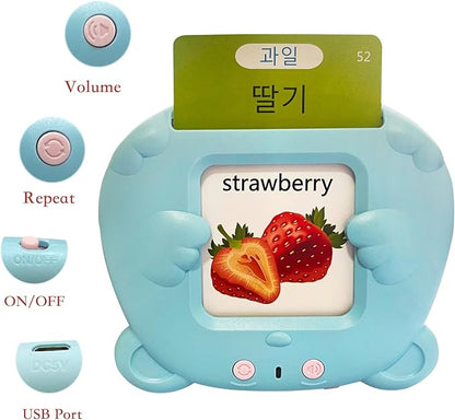 Korean-English Talking Flash Cards for Kids 112 PCS, Learn Korean Alphabet, Words and Pronunciation, Korean Language Learning Toys for Beginners