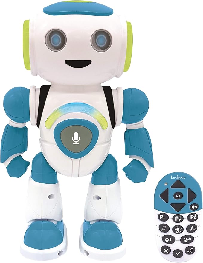 Lexibook - Powerman Jr. Smart Interactive Toy That Reads in The Mind Toy for Kids Dancing Plays Music Animal Quiz STEM Programmable Remote Control Boy Robot Junior Green/Blue - ROB20EN