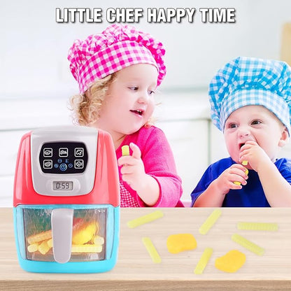 Toy Air Fryer for Kids, Kids Play Kitchen Playset Accessories, Chefs Pretend Play Kitchen Appliance Toys Oven w/Light, Sound, Play Food Grill Cooking Utensils for Kids Boys Girls Toddlers 1-3 2+
