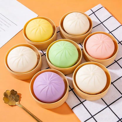 4PCS Dumpling Squishy, Colorful Dumpling Stress Balls Fidget Toys Adults, Squeeze Dough Ball Stress Relief Hand Toys, with Food Steamer Stretchy, for Classroom Prizes, Easter Basket Stuffers
