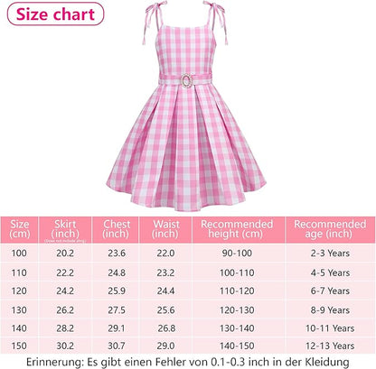 Girls Pink Plaid Costume Strap - Kid Dress Movie Cosplay Outfits Halloween Gingham Birthday Costumes