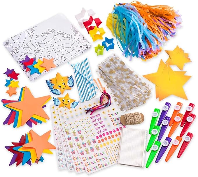 HearthSong Crafty Creations Star Bright Themed Party Supplies Decorating Kit - 241Piece - Tabletop & Hanging Decorations, Multicolor