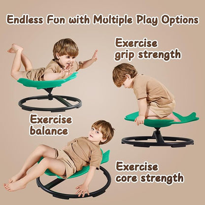 Sit and Spin Spinning Activity Toys for Toddlers with Arm Rest and Swivel, Wobble Chair - Sensory Spinning Seat for Kids, Training Body Coordination, Green
