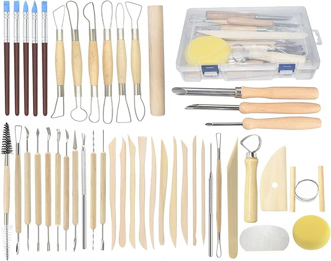 Pottery Tools, 44PCS Ceramic Clay Sculpting Tools Set with Plastic Case, for Beginners and Professional Art Crafts, by Augernis
