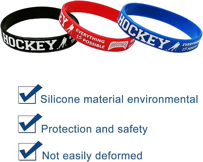 Oringaga 24PCS Hockey Party Motivational Rubber Bracelets, Sports/Hockey Baby Shower Birthday Party Supplies Decorations Gifts Prize Goodie Bag Favors Silicone Wristbands