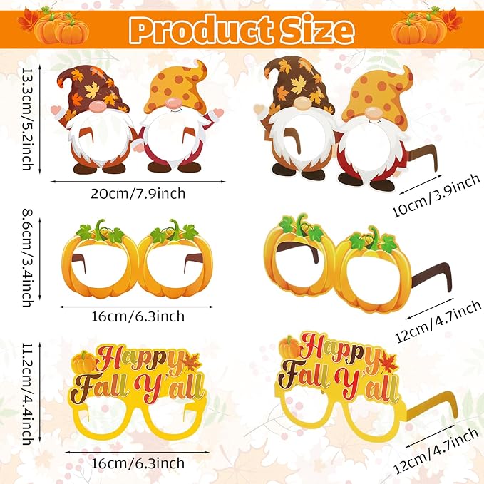32 Pcs Fall Party Decoration Paper Eyeglasses Autumn Thanksgiving Costume Photo Booth Props Pumpkin Maple Leaf Fall Themed Supplies for Happy Fall Harvest Decorations Thanksgiving Party Favor