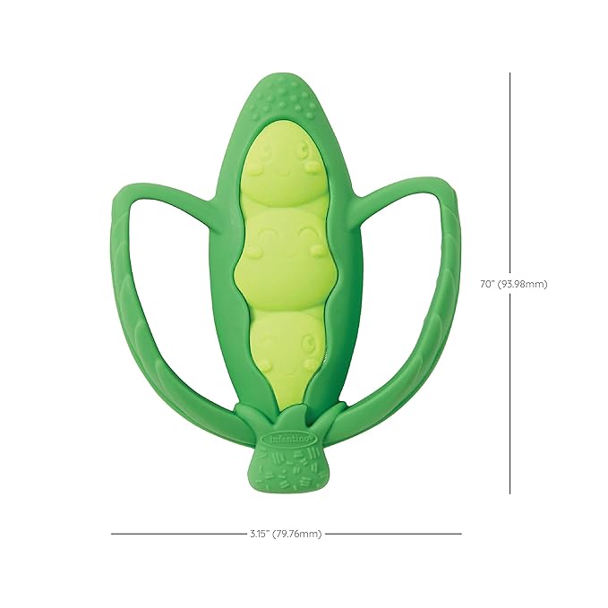 Infantino Lil' Nibbles Textured Silicone Teether -Sensory Exploration and Teething Relief with Easy to Hold Handles, Green Pea Pod