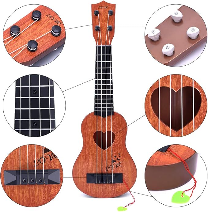 YEZI Classical Ukulele for Kids, Mini Toddler Guitar Toy with Pick, Educational Musical Instrument for Preschool Boys Girls, Early Learning Music Toy for Ages 3 4 5 6+ Years Old, Brown