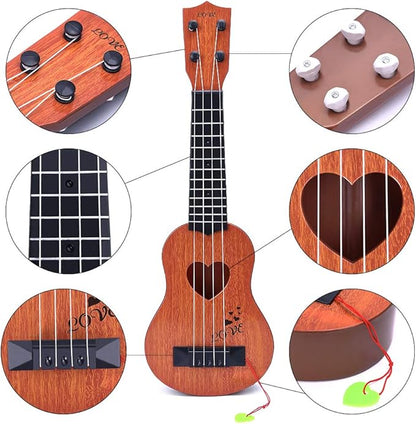 YEZI Classical Ukulele for Kids, Mini Toddler Guitar Toy with Pick, Educational Musical Instrument for Preschool Boys Girls, Early Learning Music Toy for Ages 3 4 5 6+ Years Old, Brown