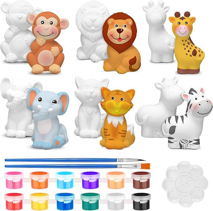 Gemscream 6 Sets Jungle Animal Painting Kit for Girls Boys Crafts and Arts Set Safari Zoo Wild Animal Toy Art and Crafts Ceramics to Paint for Classroom Activities Rewards Paint Figurines Gift