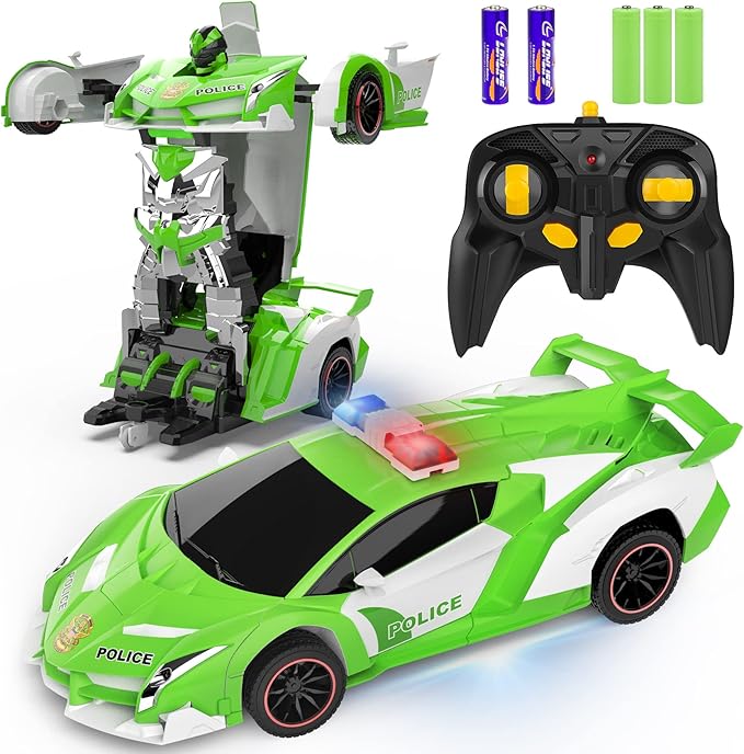 FDJ Remote Control Car - Transform RC Cars, 2.4Ghz 1:18 Scale Transforming RC Drift Car with Flashing Lights, One Key Deformation 360 Degree Rotating Drifting Remote Control Car for Boys Age 4-7 8-12
