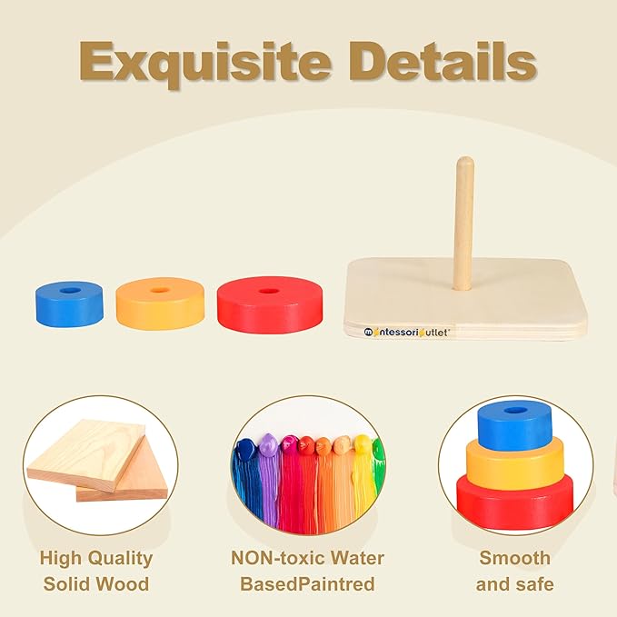 MONTESSORI OUTLET 3 Colored Discs on Vertical Dowel for 0-3 Years Montessori Education at School and Home
