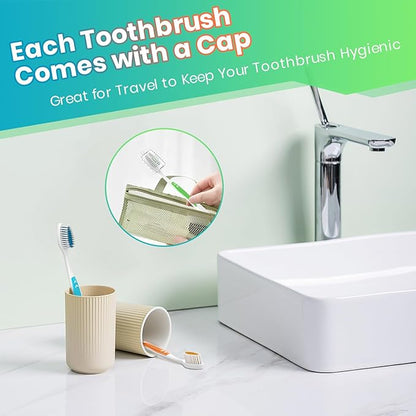 30 Pack Bulk Toothbrushes with Covers, Individually Wrapped Tooth Brush Pack for Adults & Kids, Disposable Toothbrush Medium Soft for Travel, Donations, Hotels