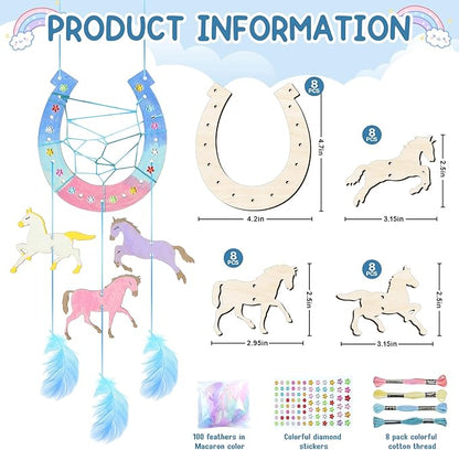8 Pack Wooden Horse Craft for Kids,Unfinished Wooden Horse Wood for Painting Horse Dream Catcher Craft Wooden Arts Coloring Wood Horseshoe Ornaments for Art Activity Birthday Party Favors Decoration