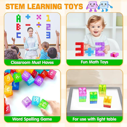 Magnetic Blocks - 52pcs Translucent Magnetic Cubes, Digit Building Blocks Magnet Toys for Kids, Rainbow STEM Creativity Toys 3+ Year Old Boys & Girls Toddlers Kids Christmas Birthday Gifts