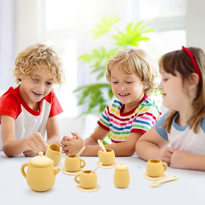 MCGMITT Tea Party Set for Little Girls, 15 Pcs Silicone Tea Set for Kids, Toddler Tea Set with Teapot Tea Cup Coasters Creamer Sugar Bowl Spoon, Pretend Play Toys for 3 4 5 6 Year Old Kids