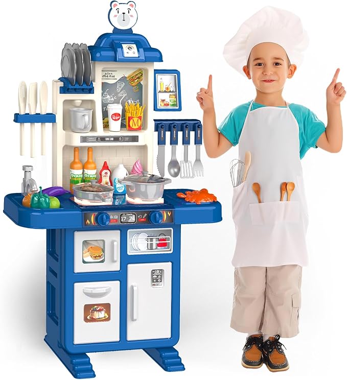 Interactive Kids Play Kitchen Set with Realistic Lights and Sounds - 46 Piece Toy Kitchen Accessories