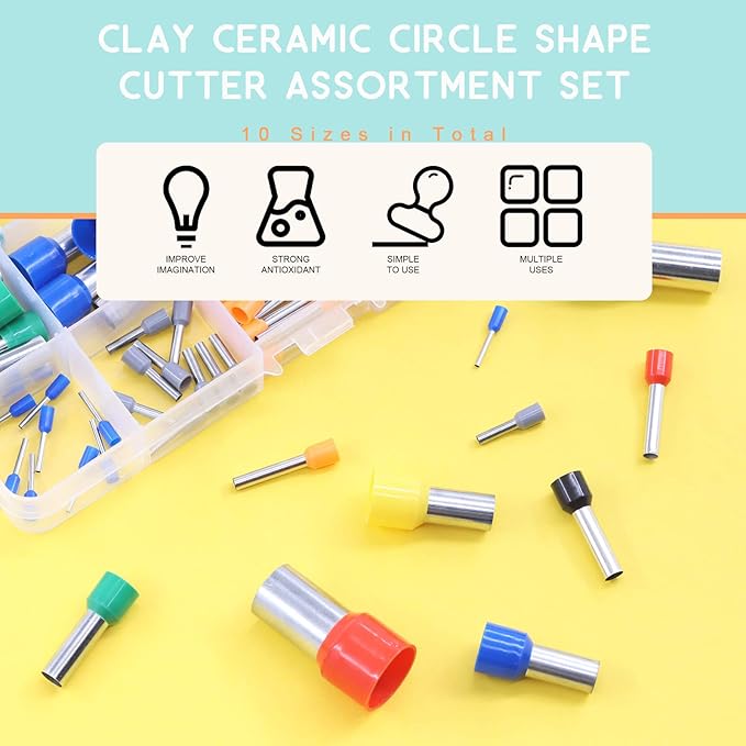 Rustark 75Pcs Polymer Clay Cutters Set 15 Sizes Stainless Steel and Plastic Indentation Round Circle Shape Cutters Molds, Ceramics Dotting Tool, Polymer Clay Tools for Art Craft Decoration