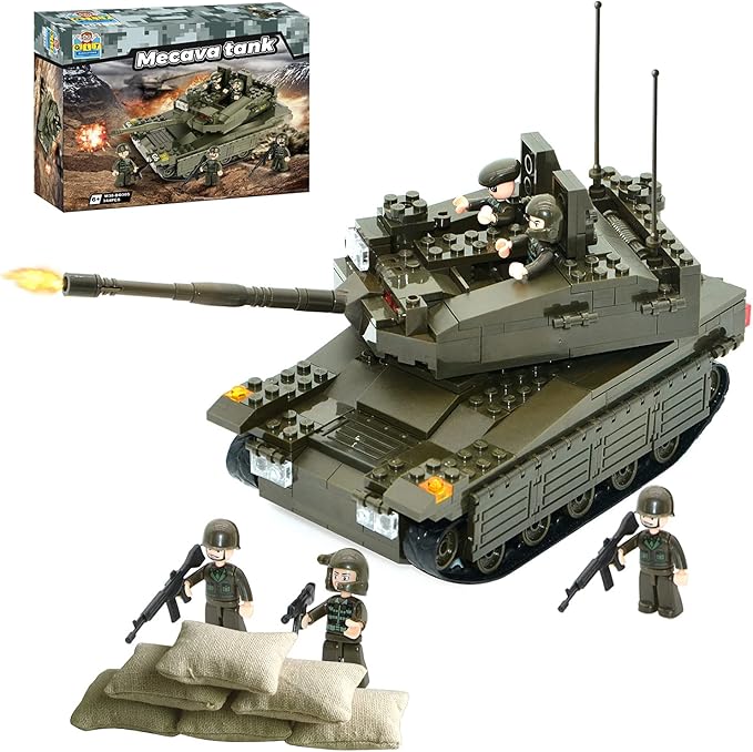 QLT Military Tank Building Blocks Set,Merkava WW2 Military Tank Armed Tank with 5 Soldier Figures,Toys Gift for Boys 8-12(343 Pcs)