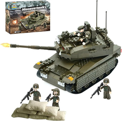 QLT Military Tank Building Blocks Set,Merkava WW2 Military Tank Armed Tank with 5 Soldier Figures,Toys Gift for Boys 8-12(343 Pcs)