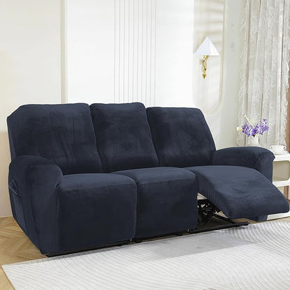 NORTHERN BROTHERS Stretchy Recliner Chair Covers, Velvet Recliner Covers, Lazy Boy Chair Cover (Dark Blue, 3 Seat)