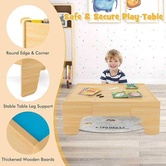 HONEY JOY Train Table, Wooden Kids Activity Table with Storage, 84 Multicolor Pieces, Tracks, Trains, Cars, Toddler Toy Train Table Set w/Reversible Tabletop, Gift for Boys Girls Ages 3+ (Natural)