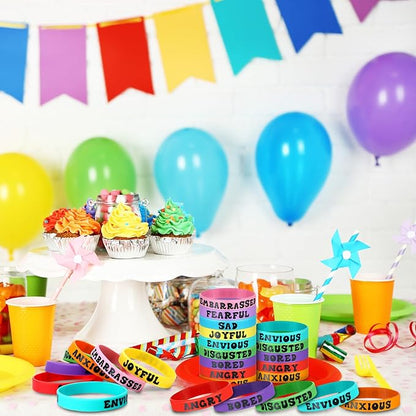Ecally 90 Pcs Emotional Party Decoration Bracelets Assorted Emoticon Silicone Bracelet Emotional Theme Rubber Wristband Emotional Party Favors Bracelets for Birthday Party Gift Supplies