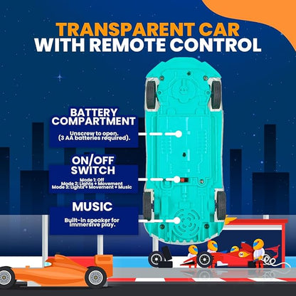 Playbees Light-Up Transparent Car with Remote Control, Toys for Autistic Kids Ages 3-5 Sensory Activity for Kids with Autism Special Needs Toys, Bump and Go Toys for Toddlers Music and LED Effects