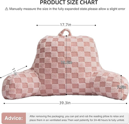 Aimuan Checkered Reading Pillow Bed Rest Wedge Backrest Checkerboard Pillow with Arms Back Support for Sitting Up in Bed Cushion Incline Rest Sleeping Snoring Pillow (Pink,Large)