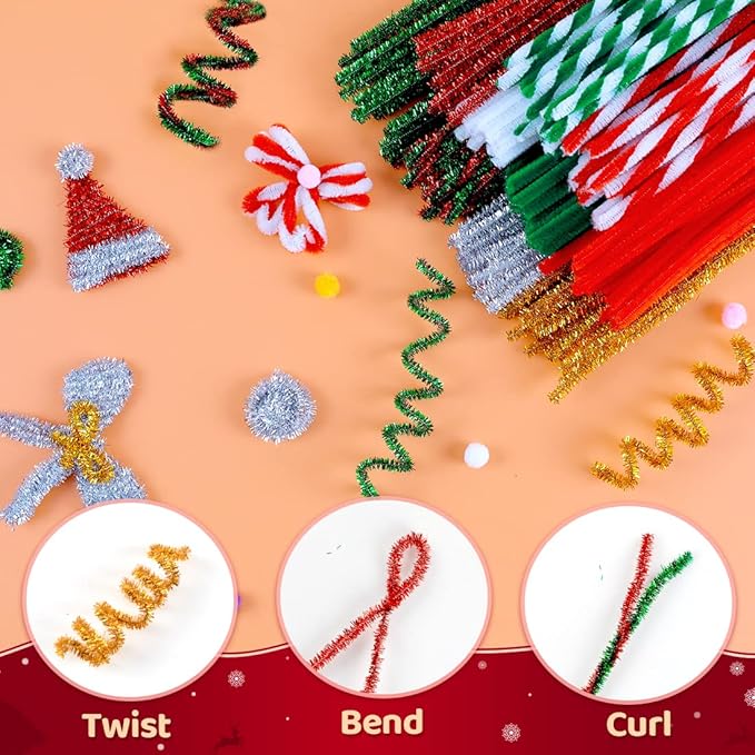 Praisebank Glitter Pipe Cleaners (200pcs, 12 inch, Green Glitter), Christmas Crafts